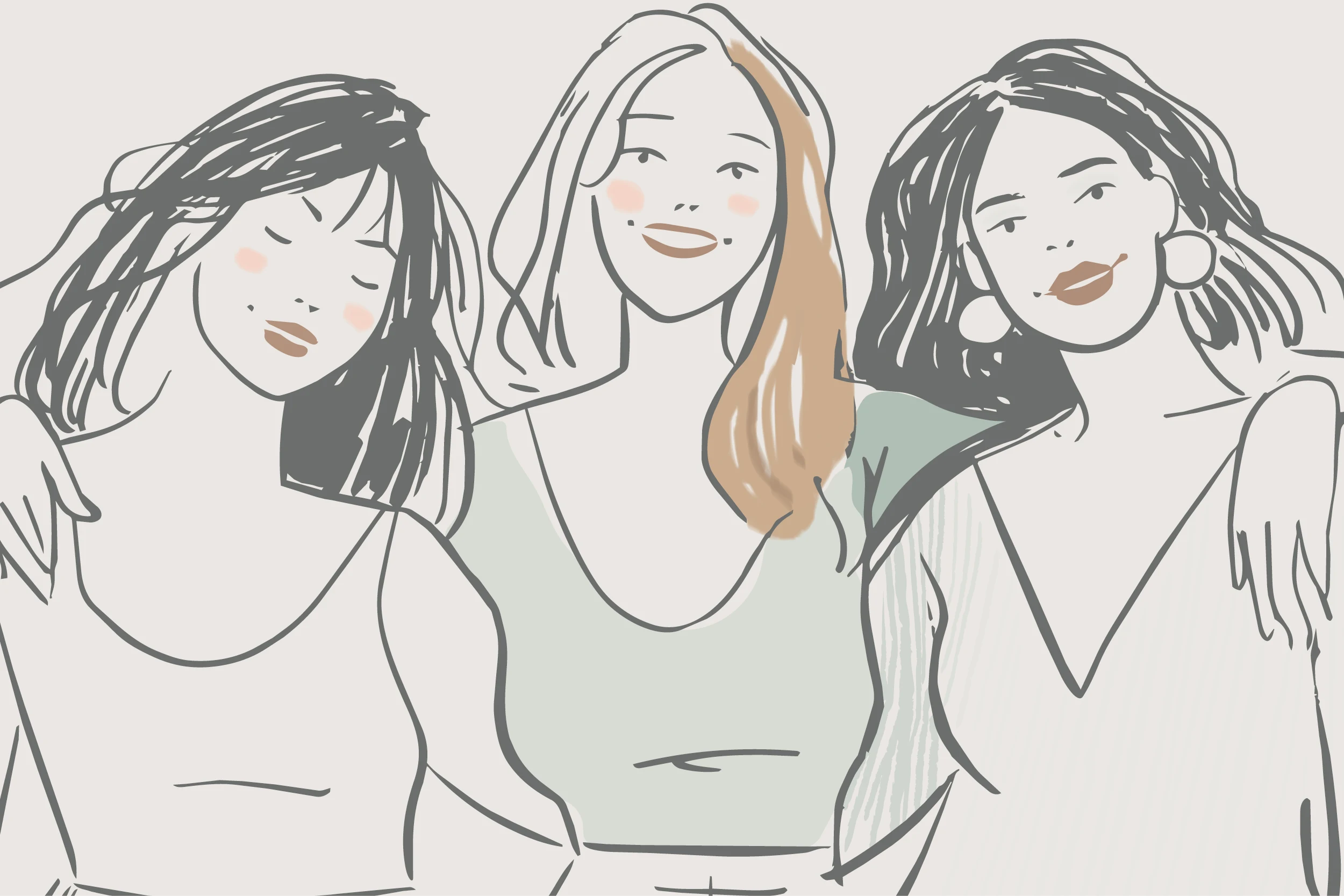 Illustration of three women standing together
