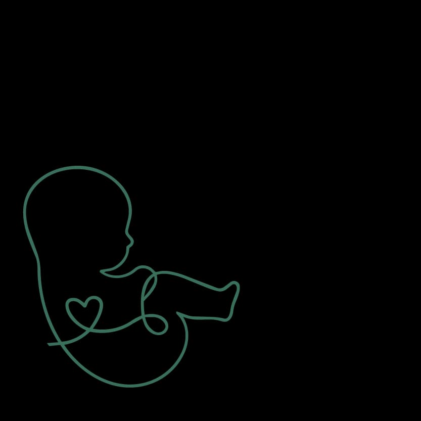 A continuous line drawing of a baby and heart